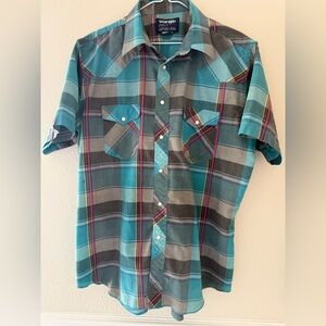 Wrangler Teal and Gray Plaid Short Sleeve Shirt